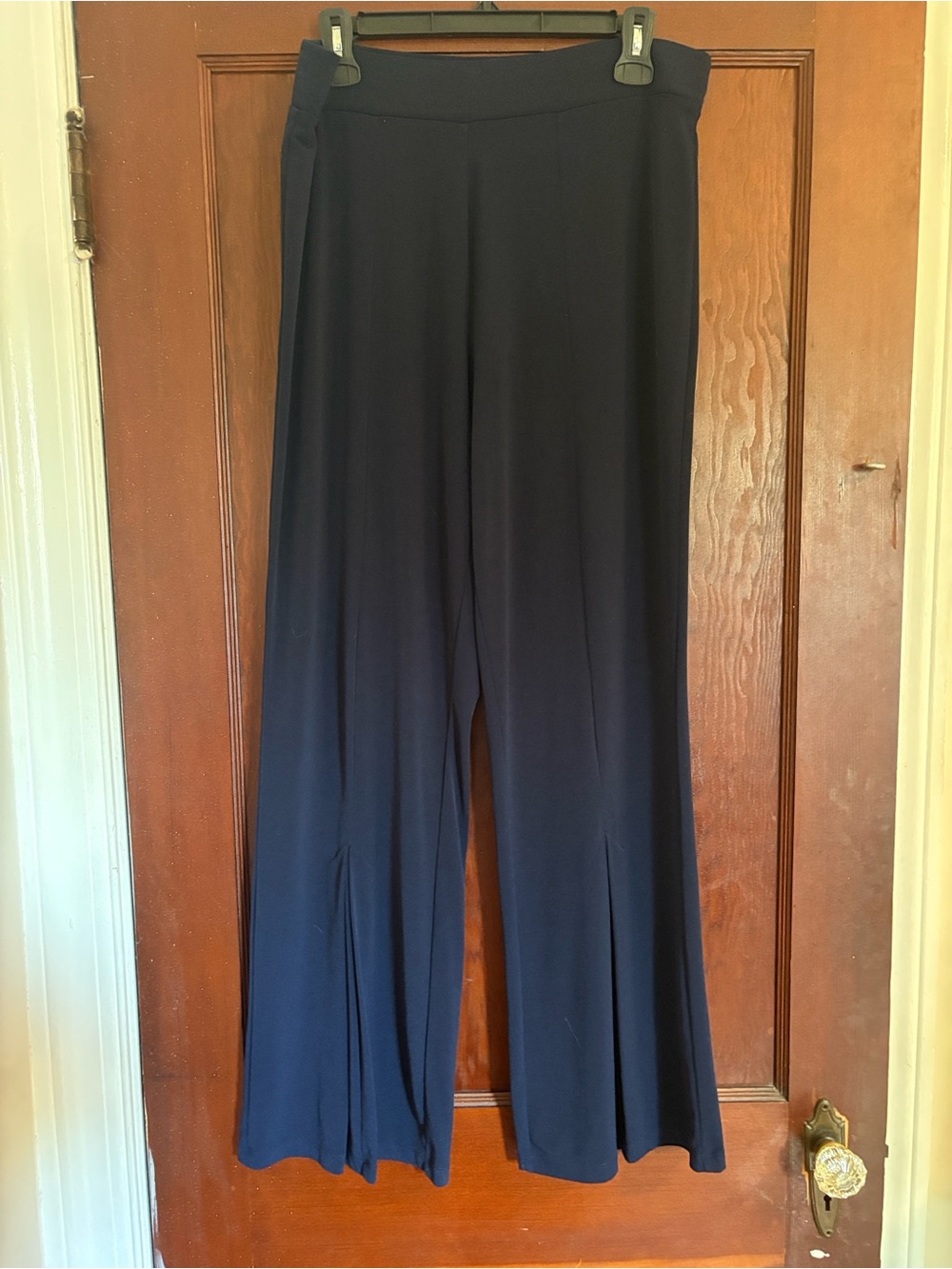 Susan Graver Liquid Knit Navy Wide-Leg Pull-On Palazzo Pants
